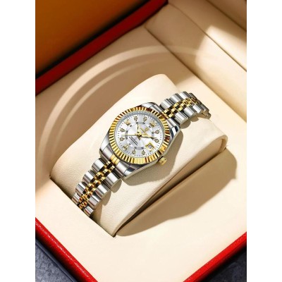 ساعة كوارتز دائرية أنيقة للنساء، مضيئة ومقاومة للماء، مثالية للحفلات والارتداء اليومي